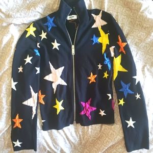 RARE Find!! Moschino sweater black with colorful stars 🌟 on front and back.